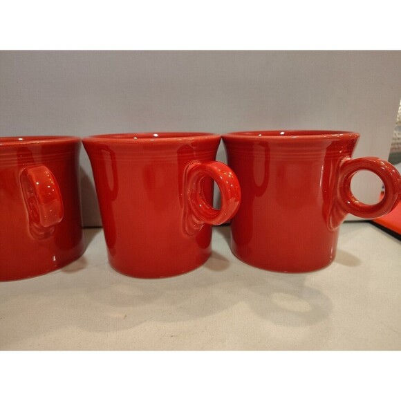 Set of 4 Fiesta Fiestaware HLC S Scarlett Red Mug Tom Jerry Ring Handle - Picture 3 of 7